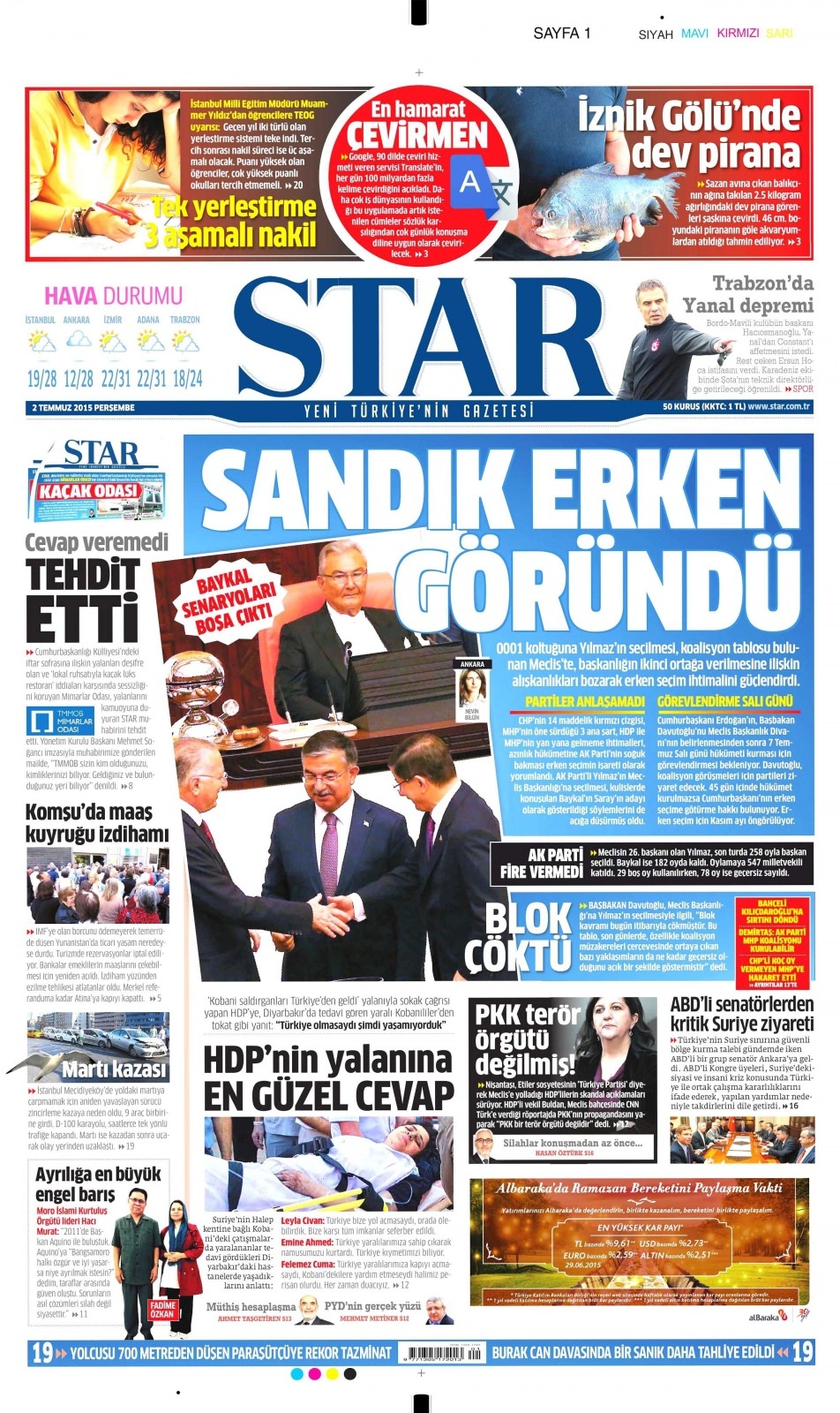 2 Temmuz 2015 gazete manşetleri 10