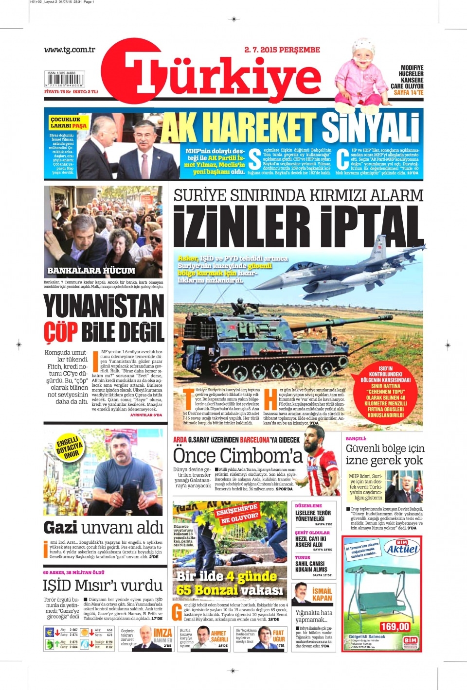 2 Temmuz 2015 gazete manşetleri 12