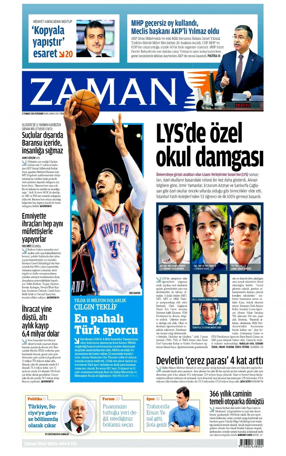 2 Temmuz 2015 gazete manşetleri 17