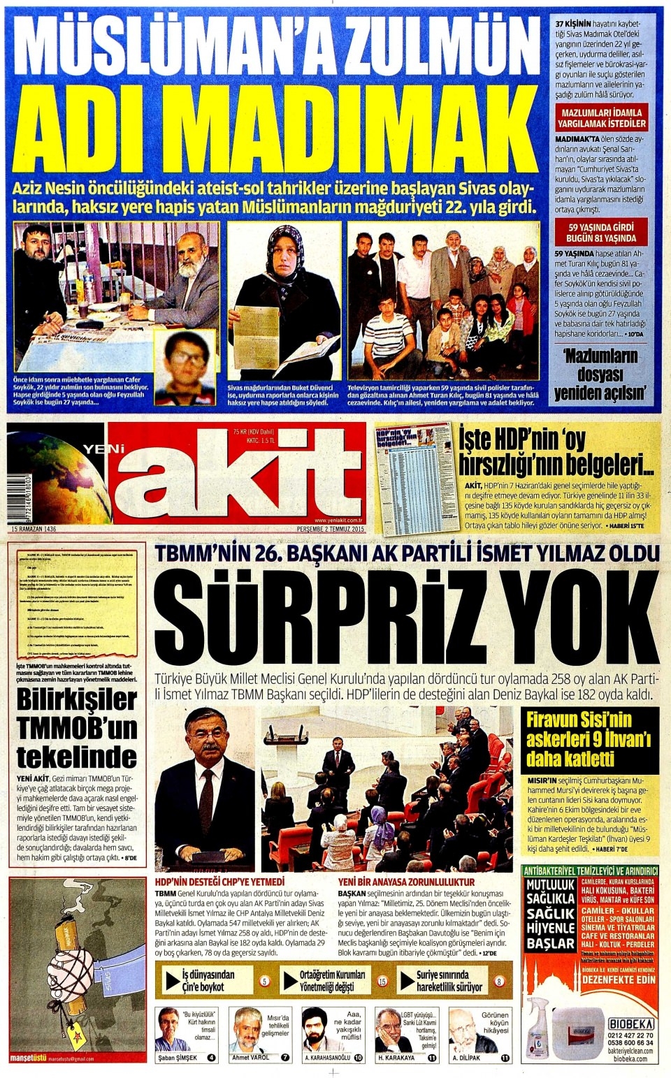 2 Temmuz 2015 gazete manşetleri 19