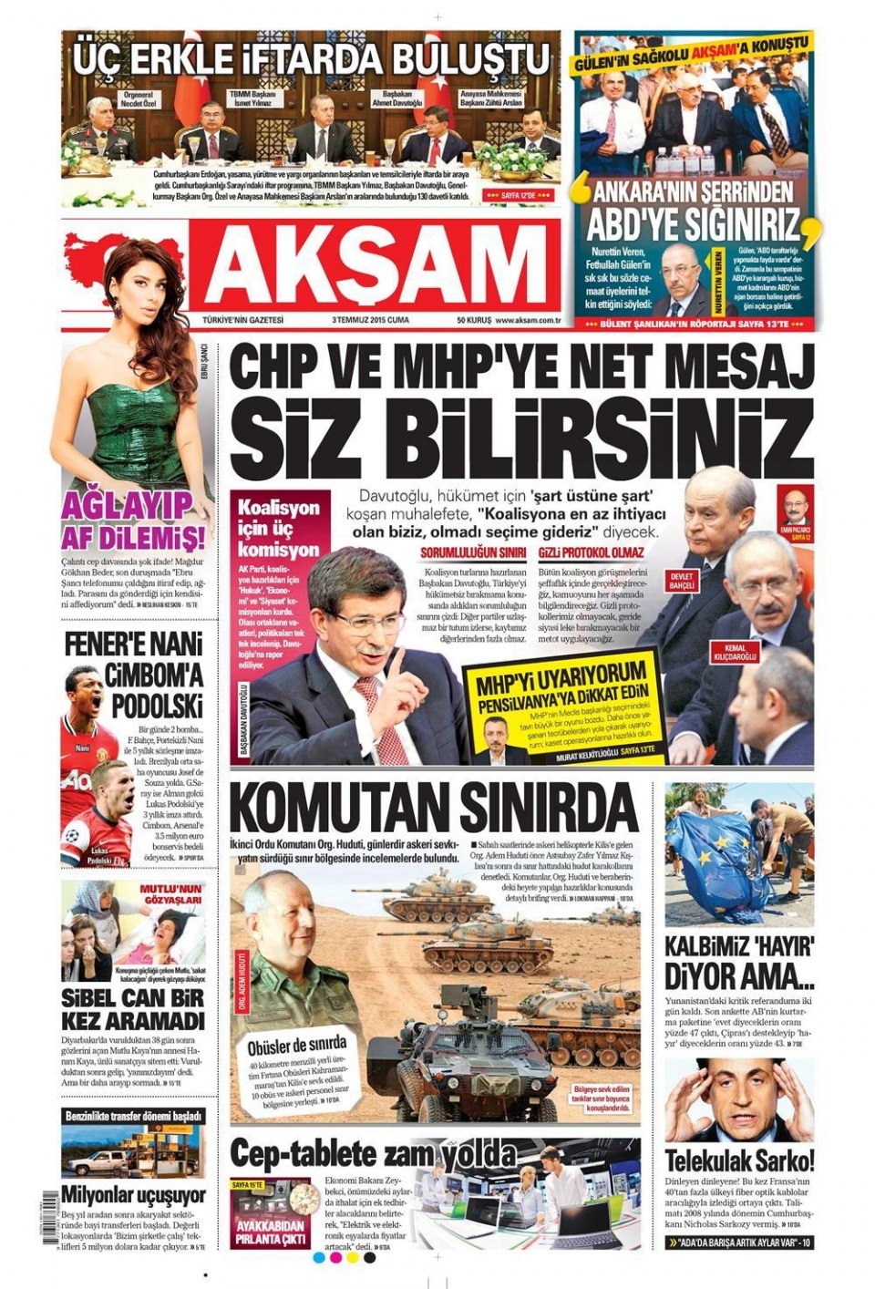 3 Temmuz 2015 gazete manşetleri 1