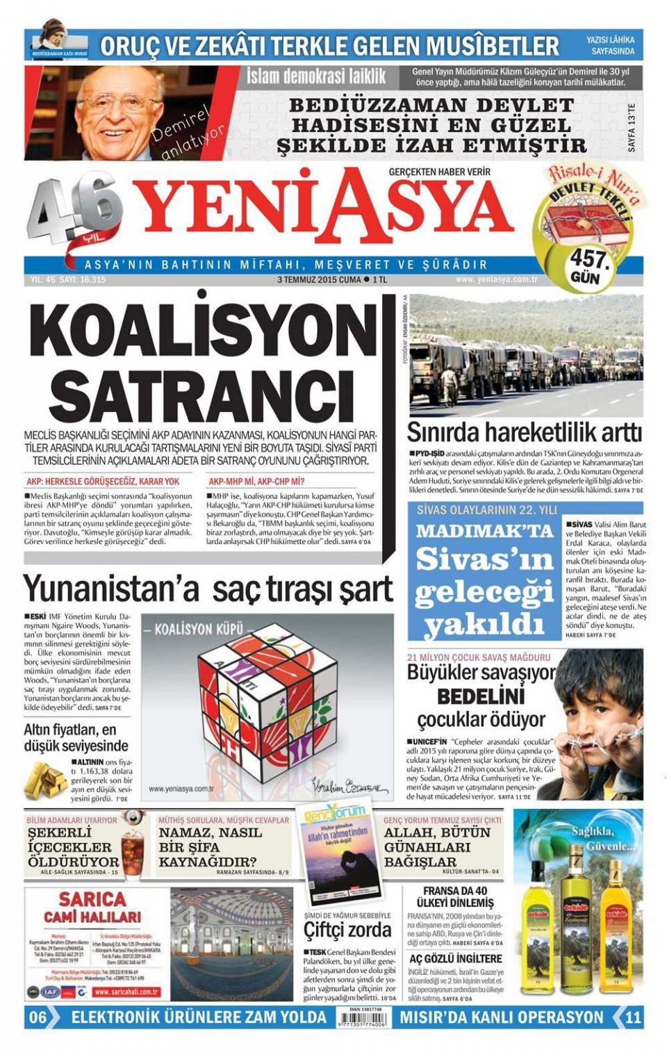 3 Temmuz 2015 gazete manşetleri 25