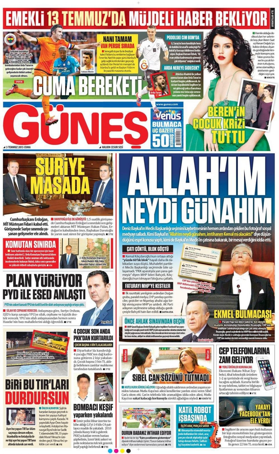 3 Temmuz 2015 gazete manşetleri 7