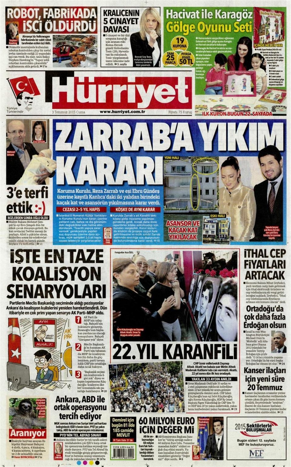 3 Temmuz 2015 gazete manşetleri 9