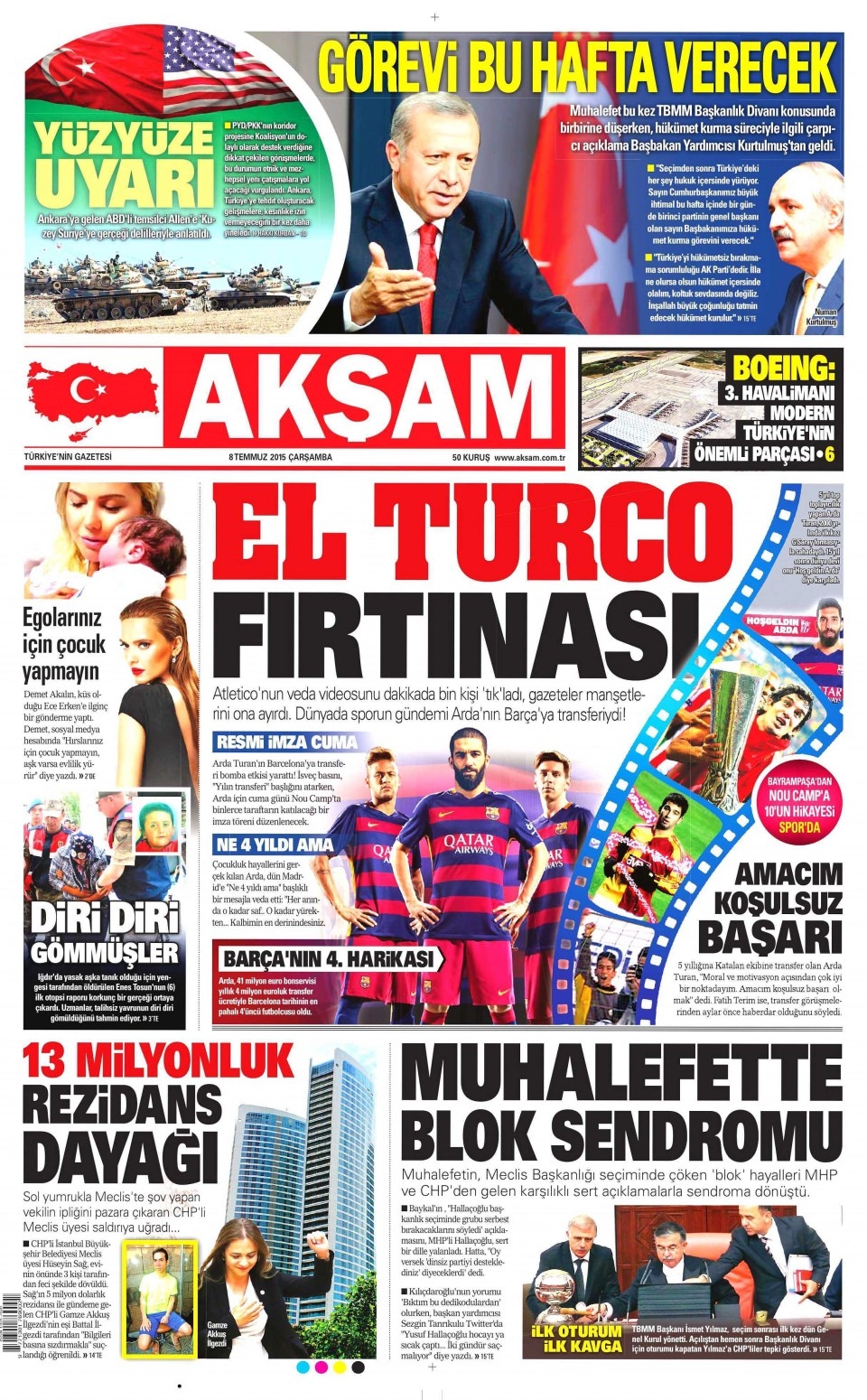 8 Temmuz 2015 gazete manşetleri 1