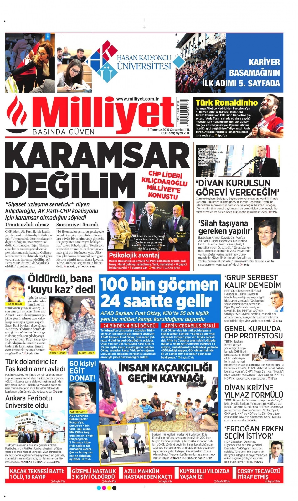 8 Temmuz 2015 gazete manşetleri 12