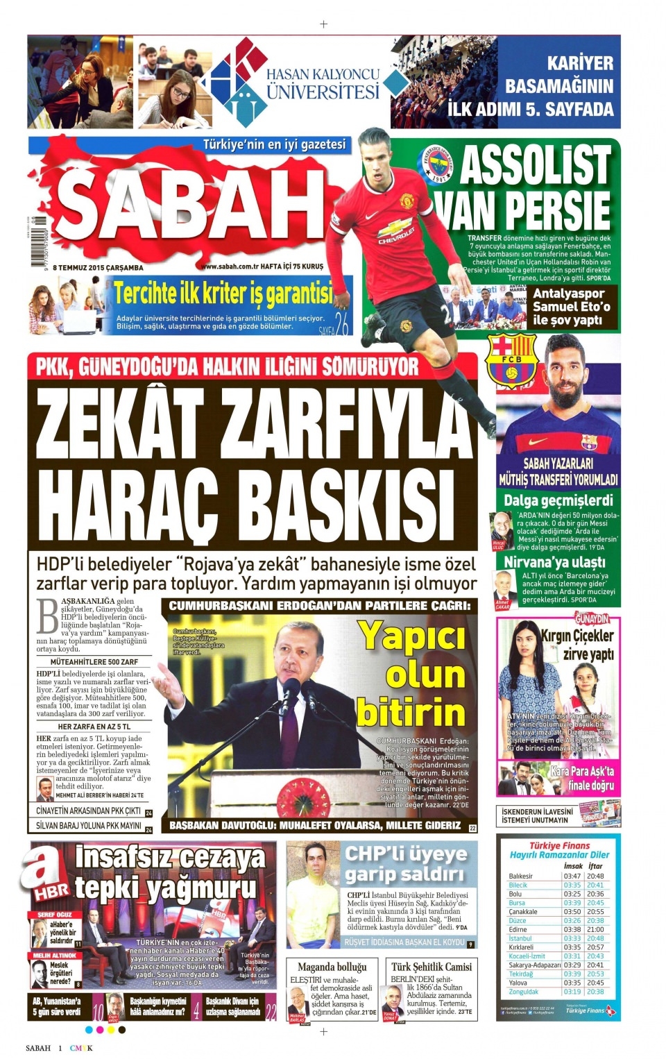 8 Temmuz 2015 gazete manşetleri 15