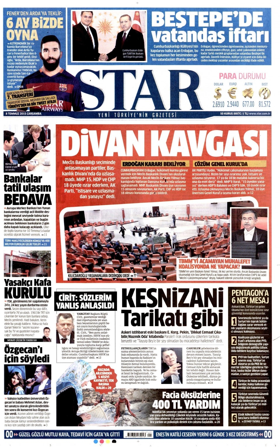 8 Temmuz 2015 gazete manşetleri 18