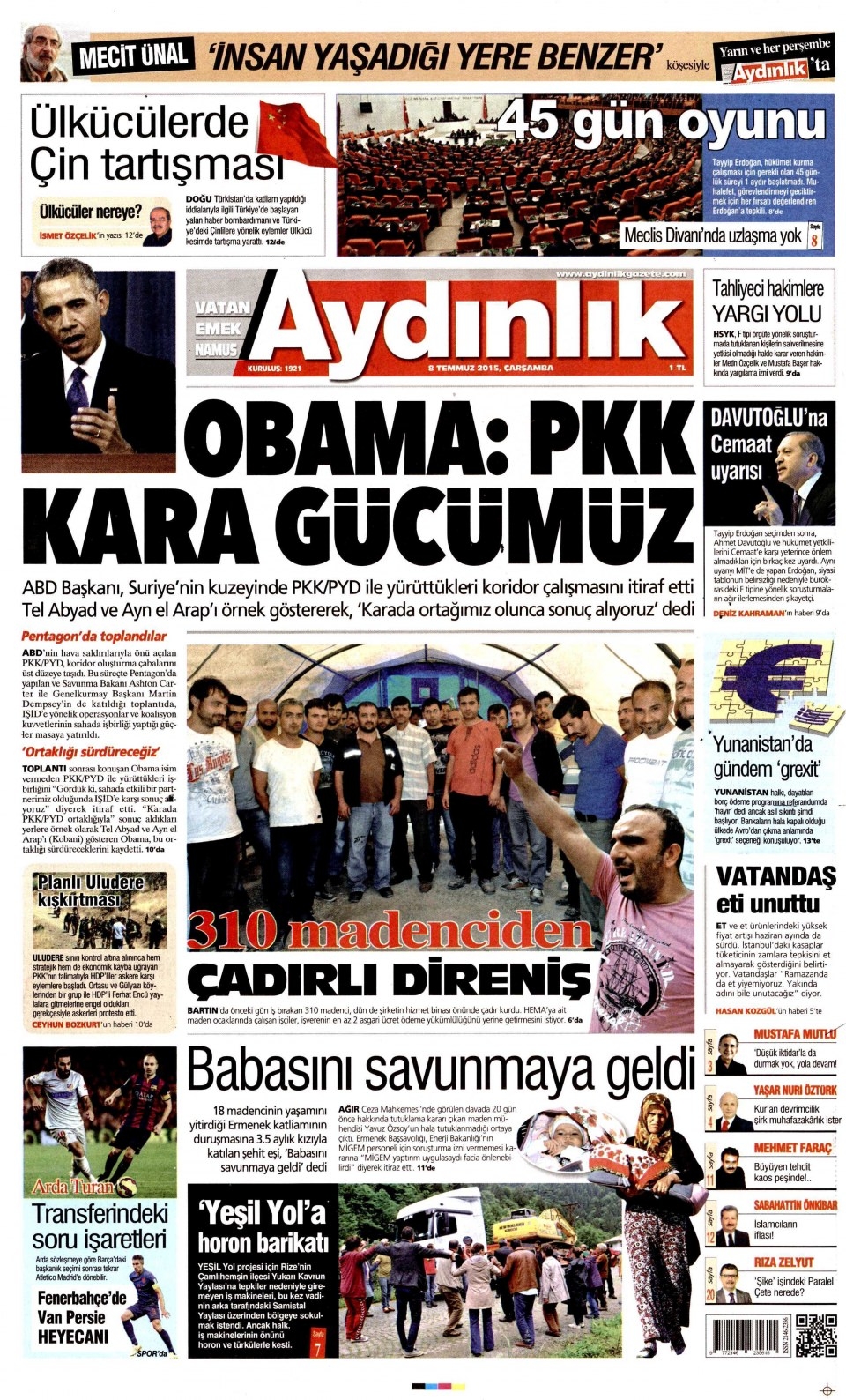 8 Temmuz 2015 gazete manşetleri 2