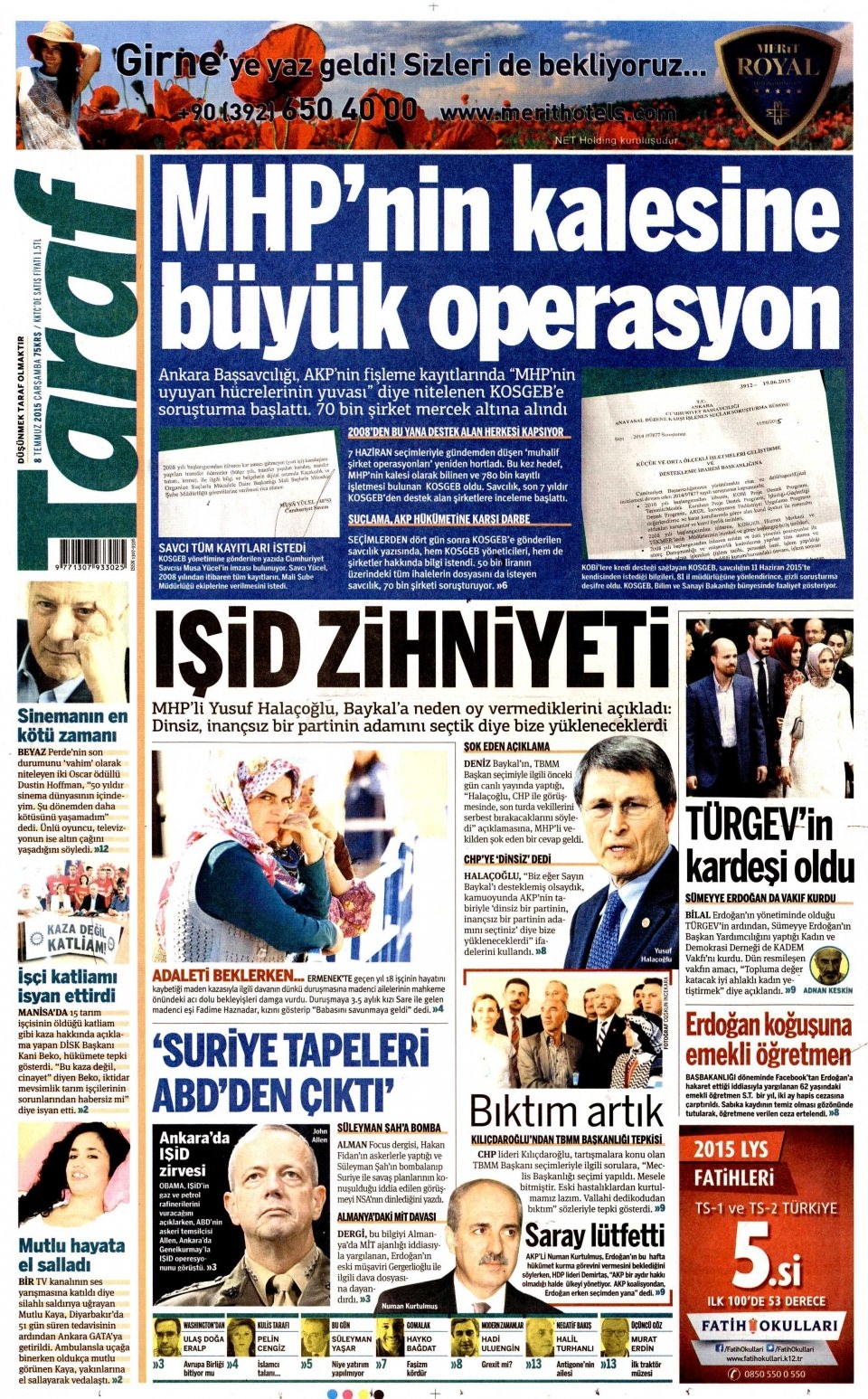 8 Temmuz 2015 gazete manşetleri 20