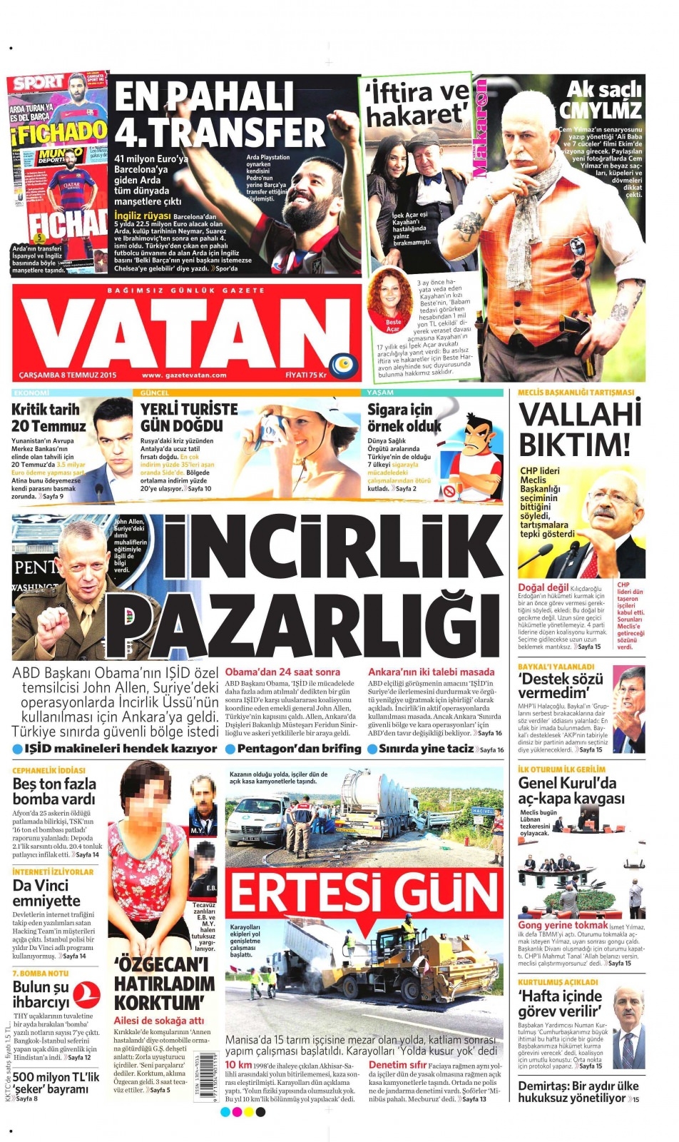 8 Temmuz 2015 gazete manşetleri 23