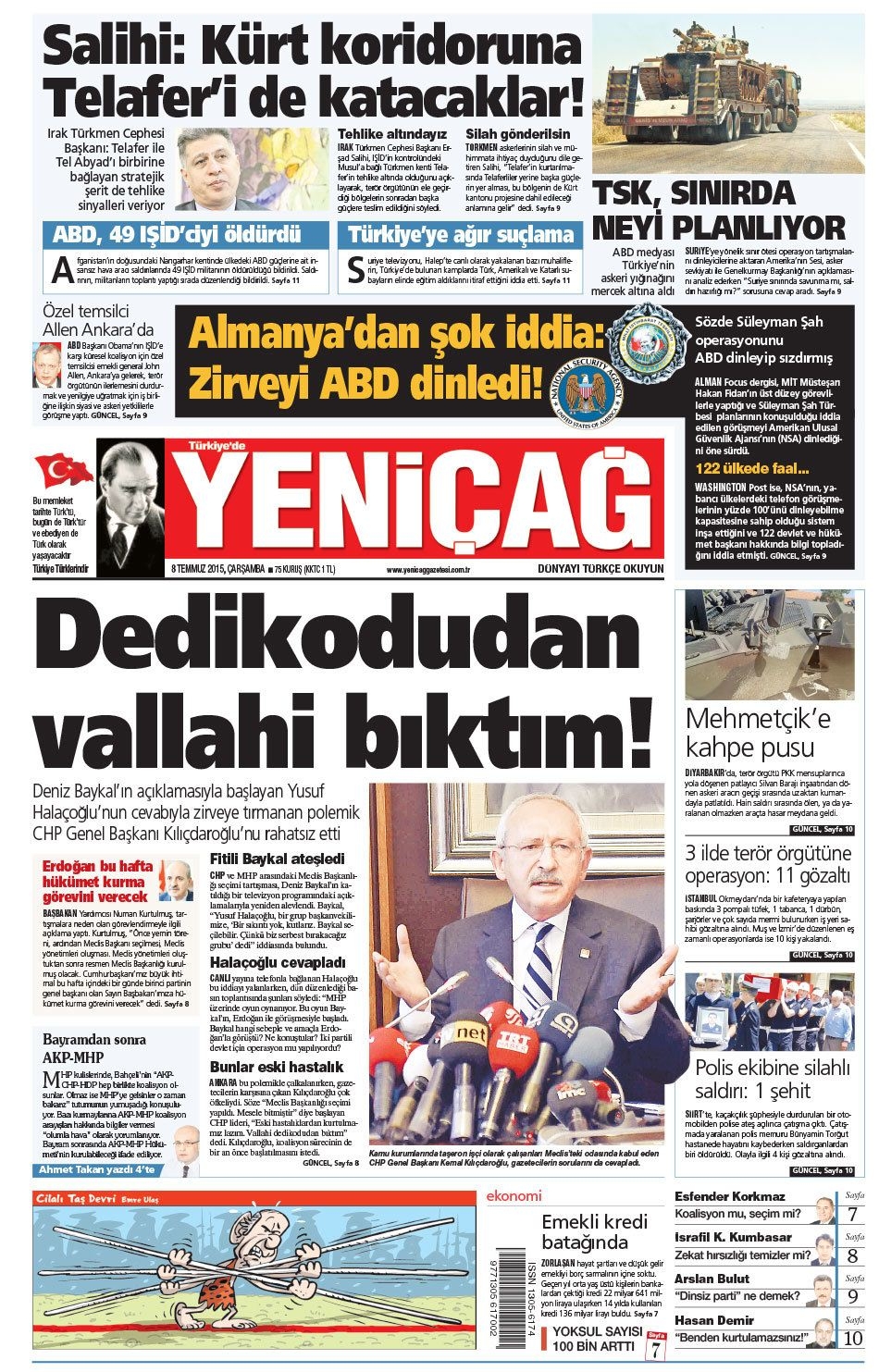 8 Temmuz 2015 gazete manşetleri 25