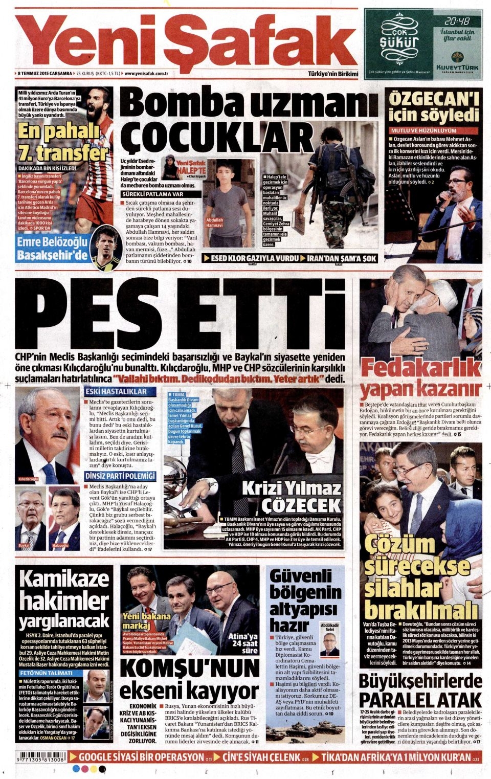 8 Temmuz 2015 gazete manşetleri 26