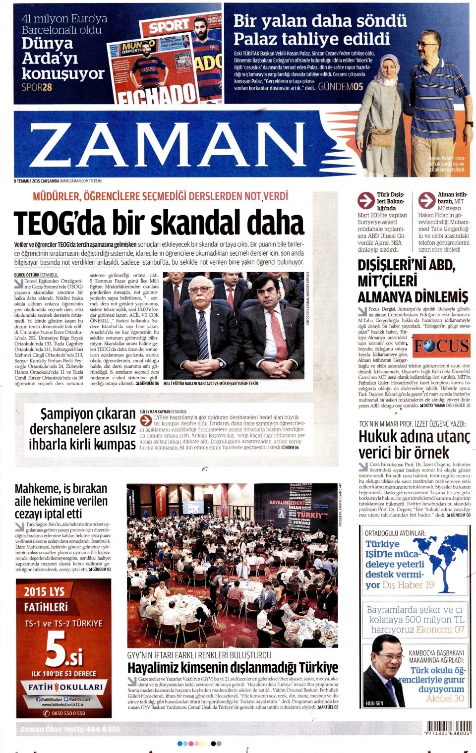 8 Temmuz 2015 gazete manşetleri 27