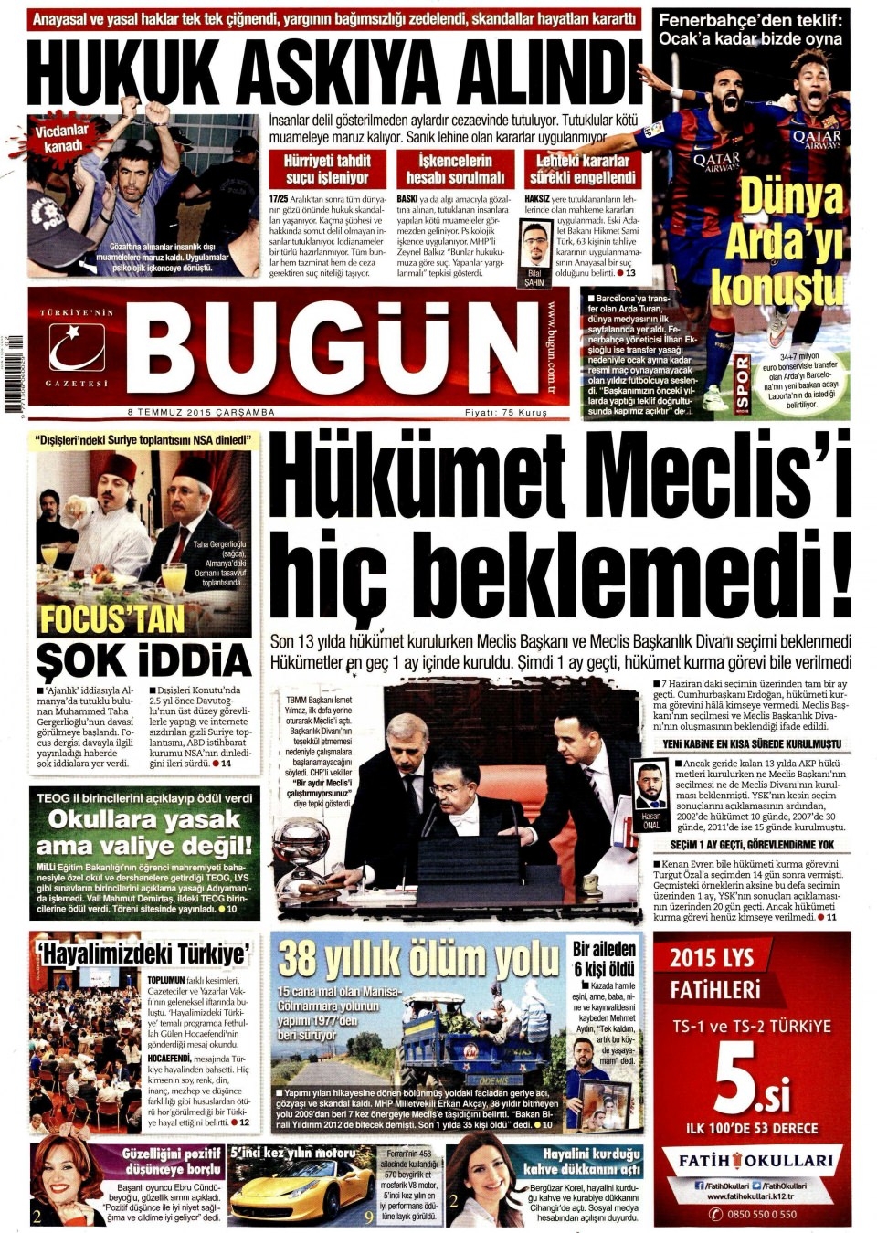 8 Temmuz 2015 gazete manşetleri 3