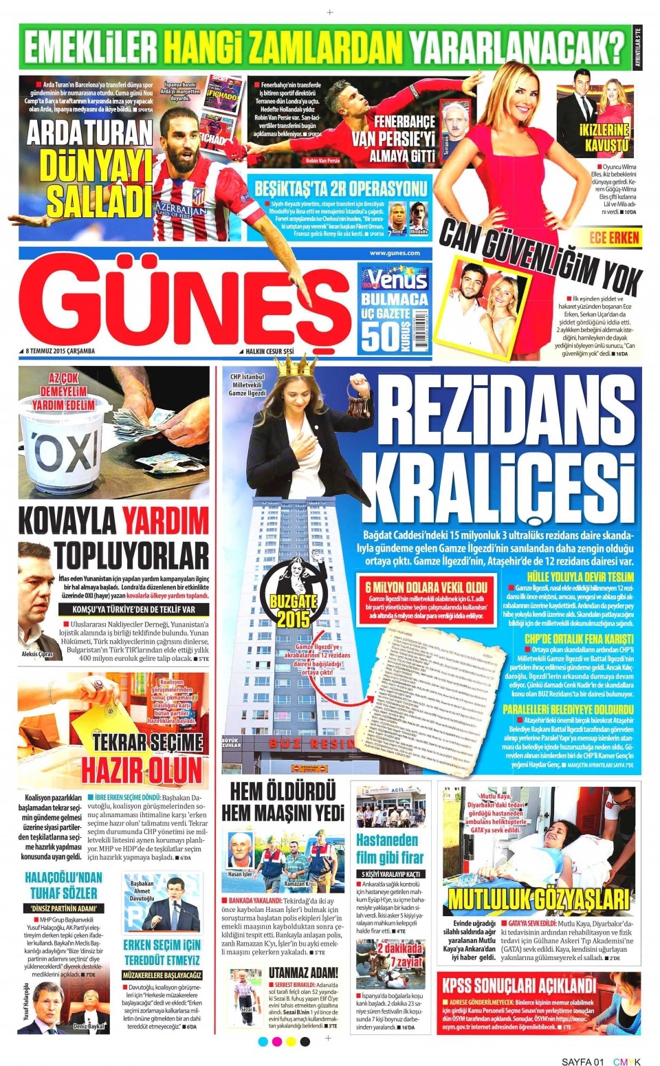 8 Temmuz 2015 gazete manşetleri 7