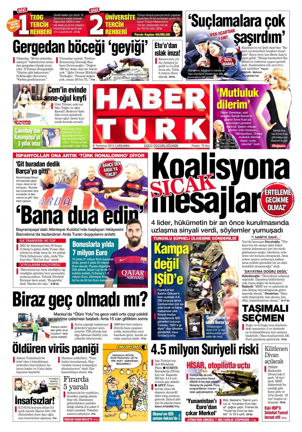 8 Temmuz 2015 gazete manşetleri 8