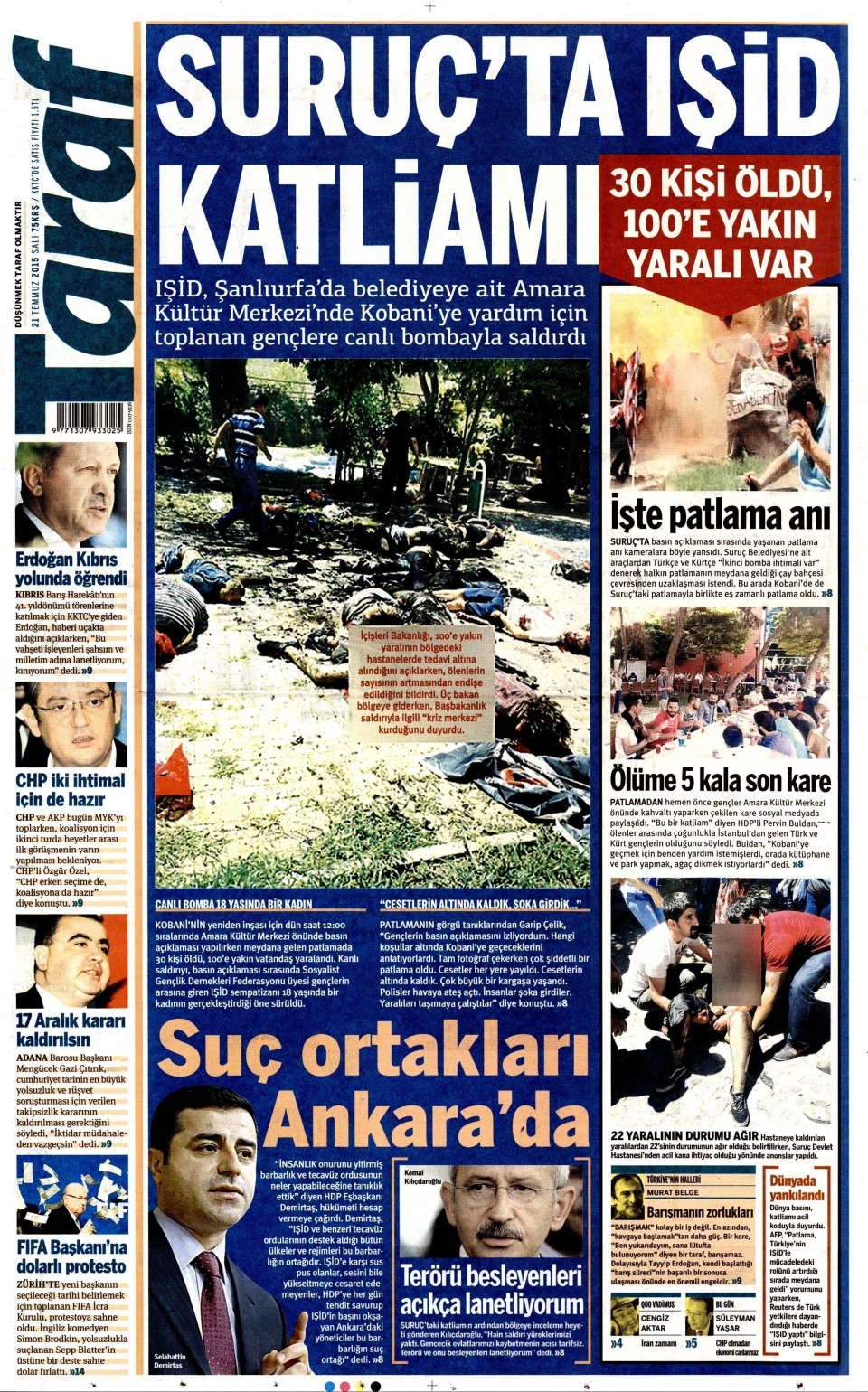 21 Temmuz 2015 gazete manşetleri 21