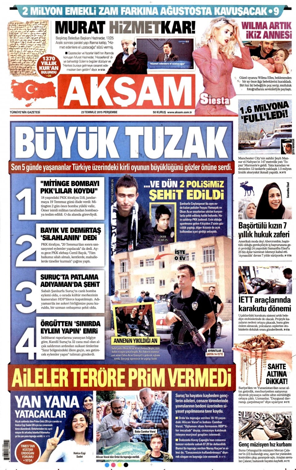 23 Temmuz 2015 gazete manşetleri 1