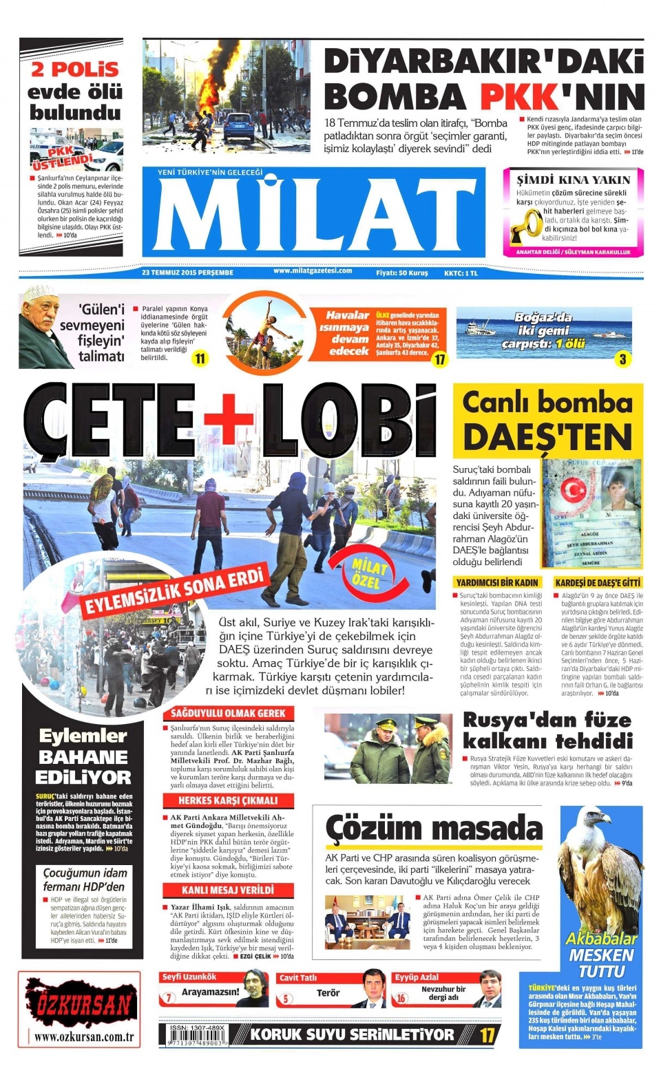 23 Temmuz 2015 gazete manşetleri 10