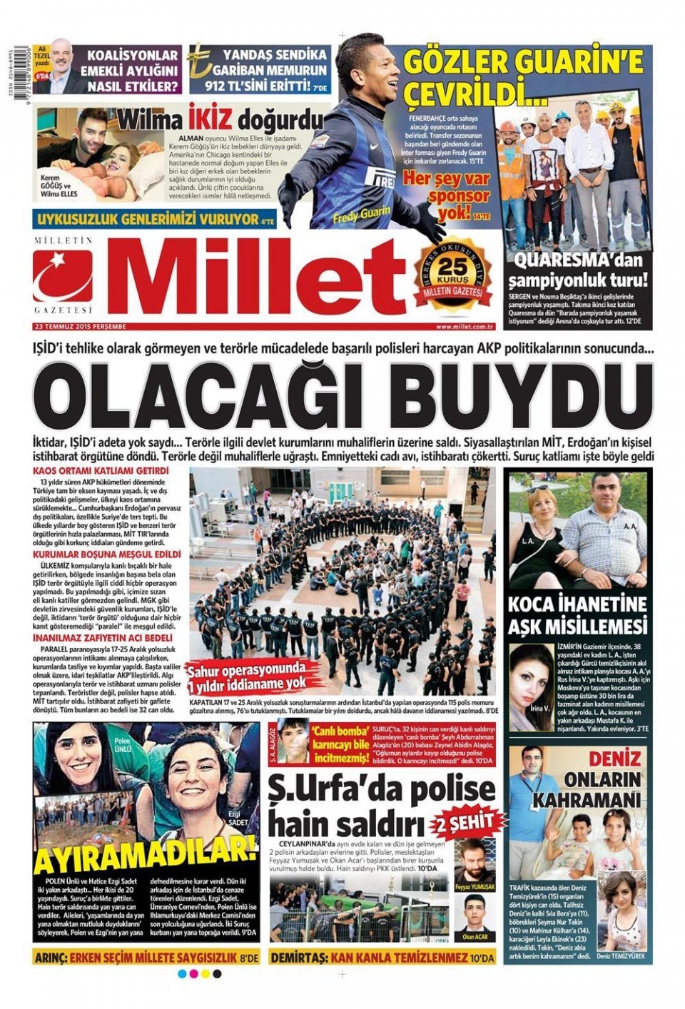 23 Temmuz 2015 gazete manşetleri 11