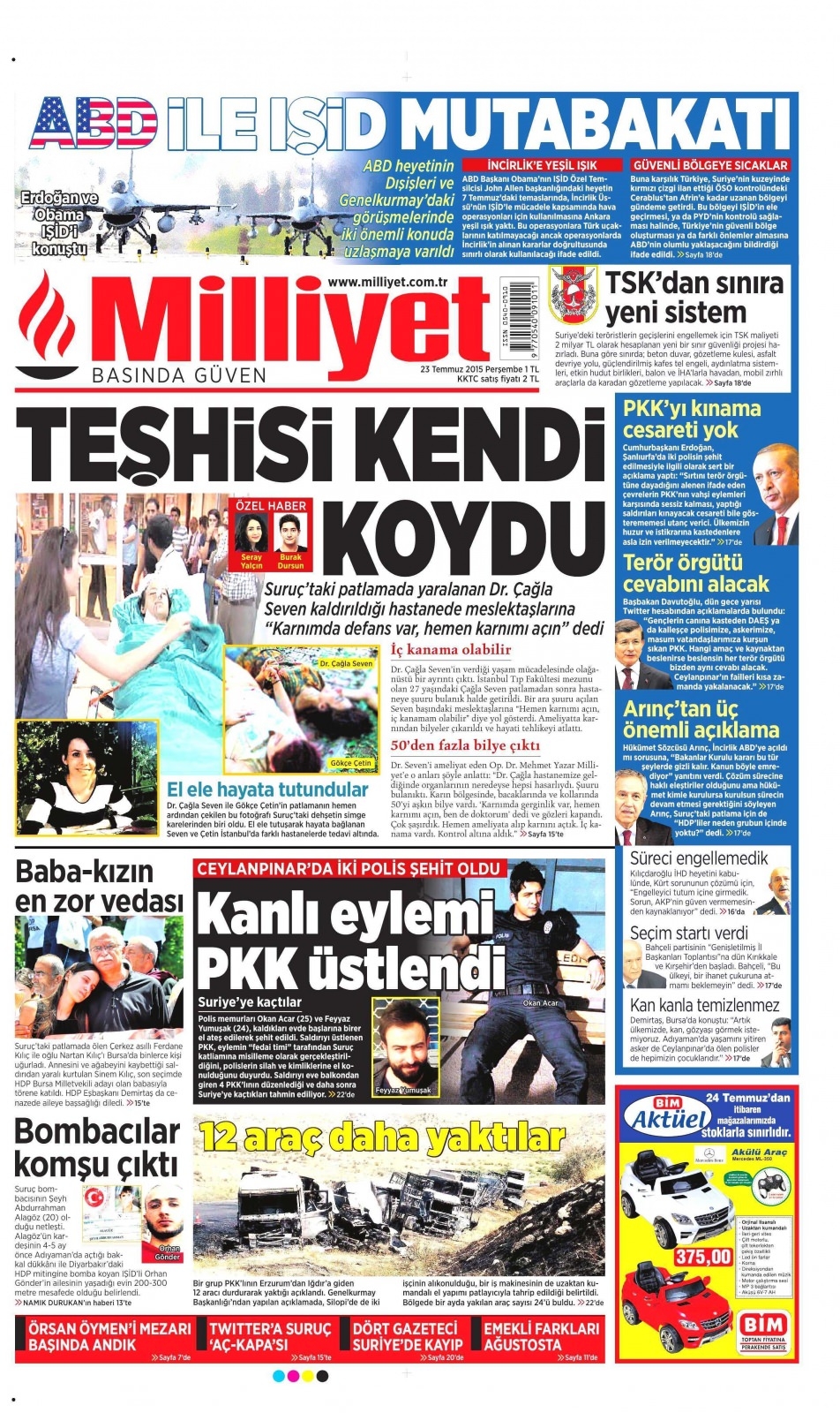 23 Temmuz 2015 gazete manşetleri 13