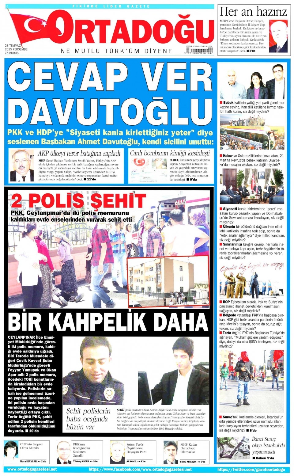 23 Temmuz 2015 gazete manşetleri 14