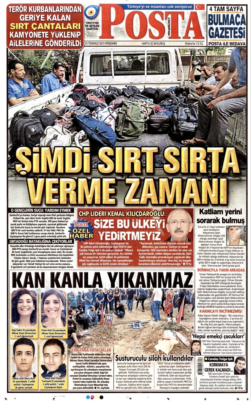 23 Temmuz 2015 gazete manşetleri 15