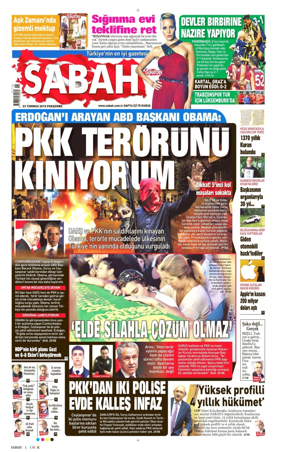 23 Temmuz 2015 gazete manşetleri 16