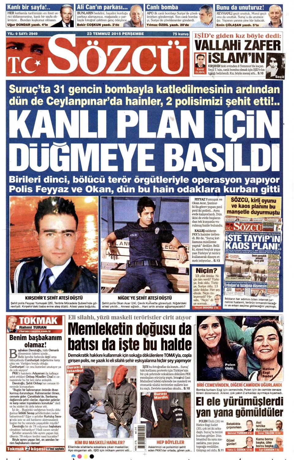 23 Temmuz 2015 gazete manşetleri 18