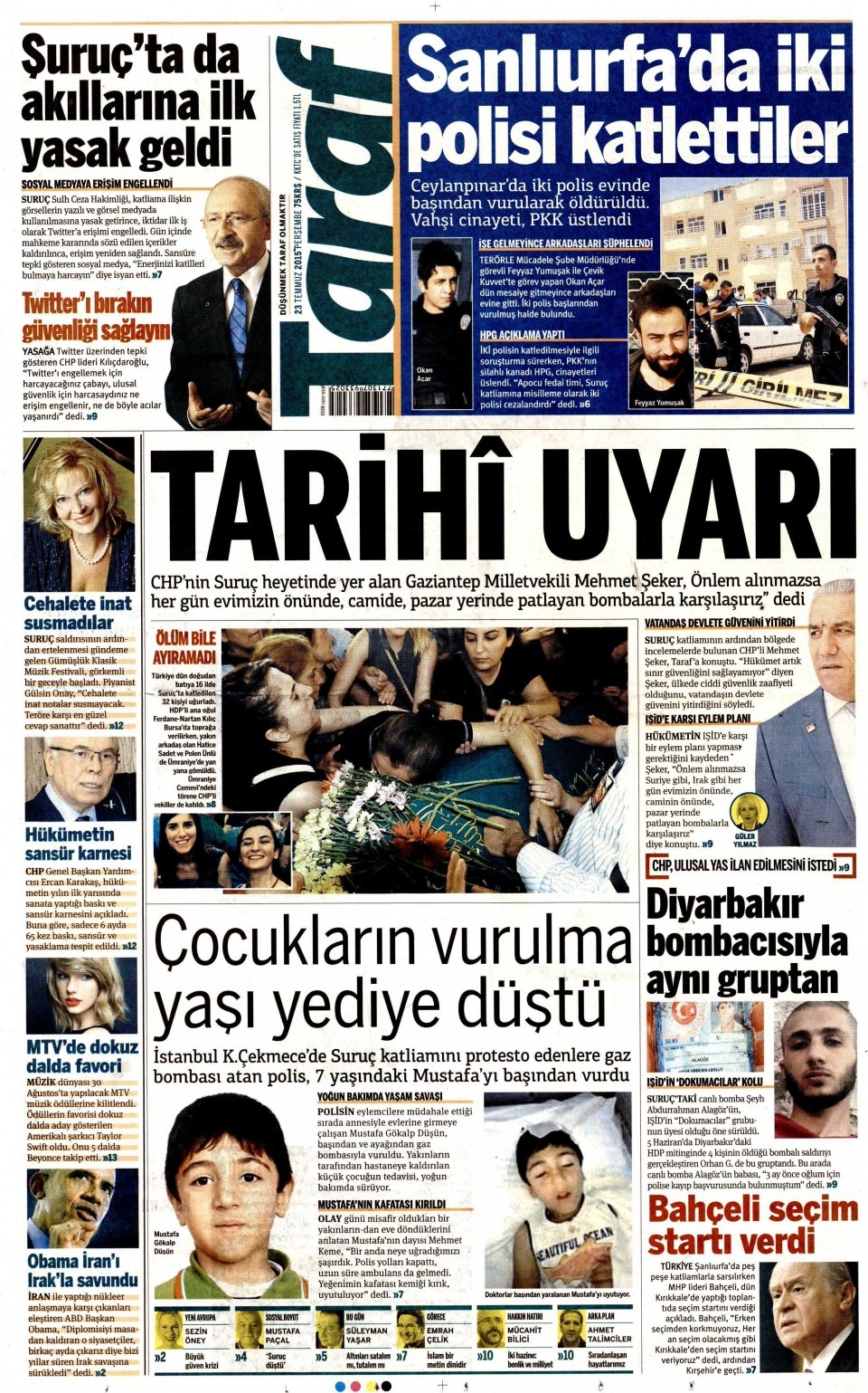 23 Temmuz 2015 gazete manşetleri 21