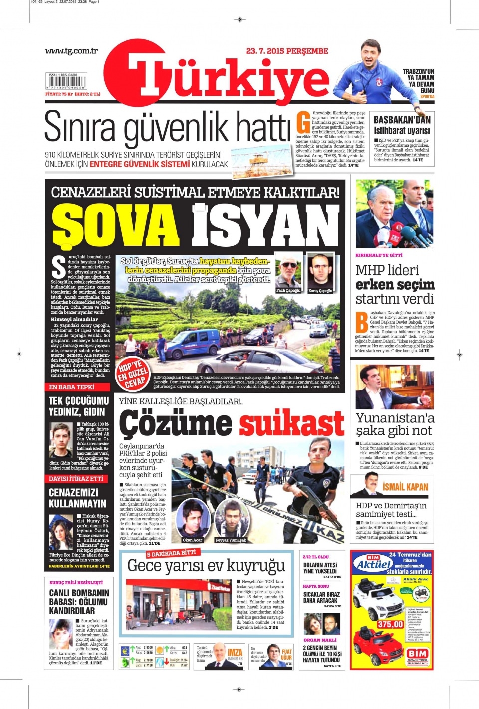23 Temmuz 2015 gazete manşetleri 22