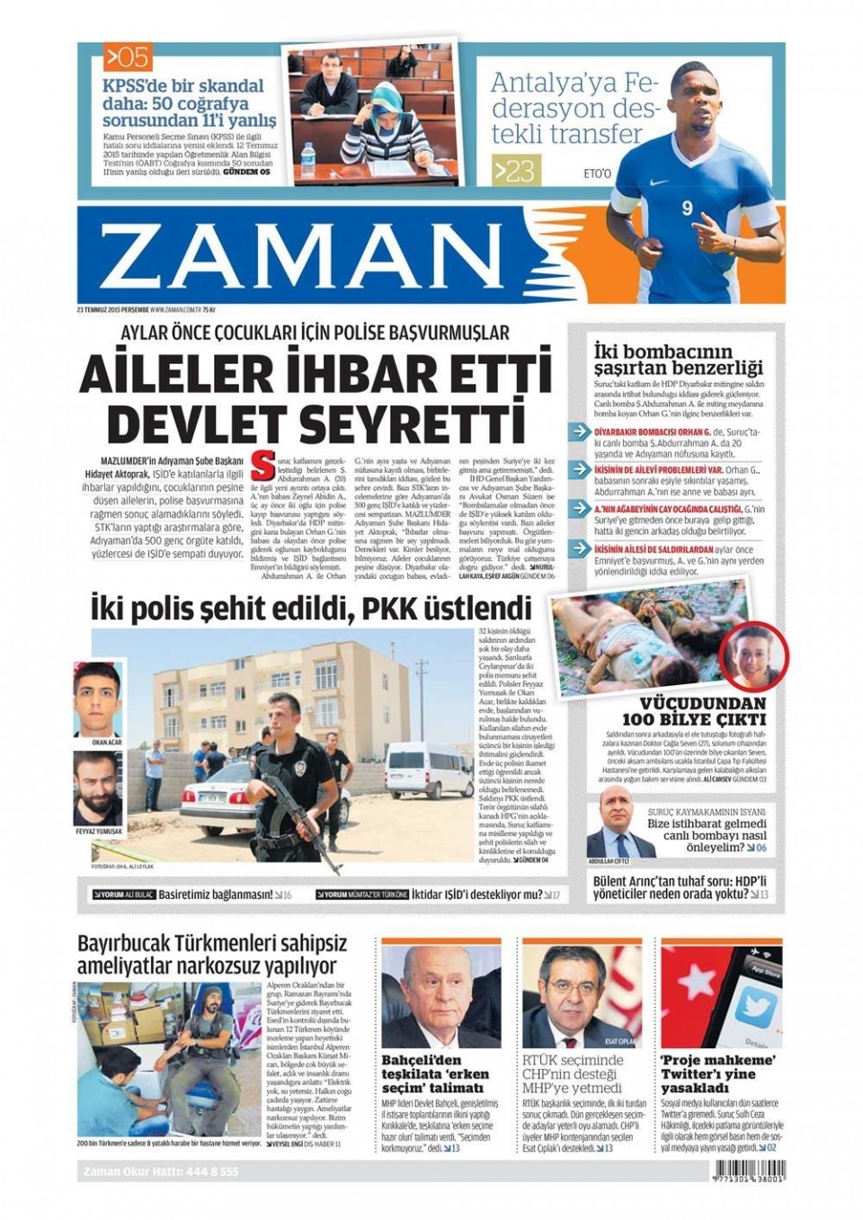 23 Temmuz 2015 gazete manşetleri 29