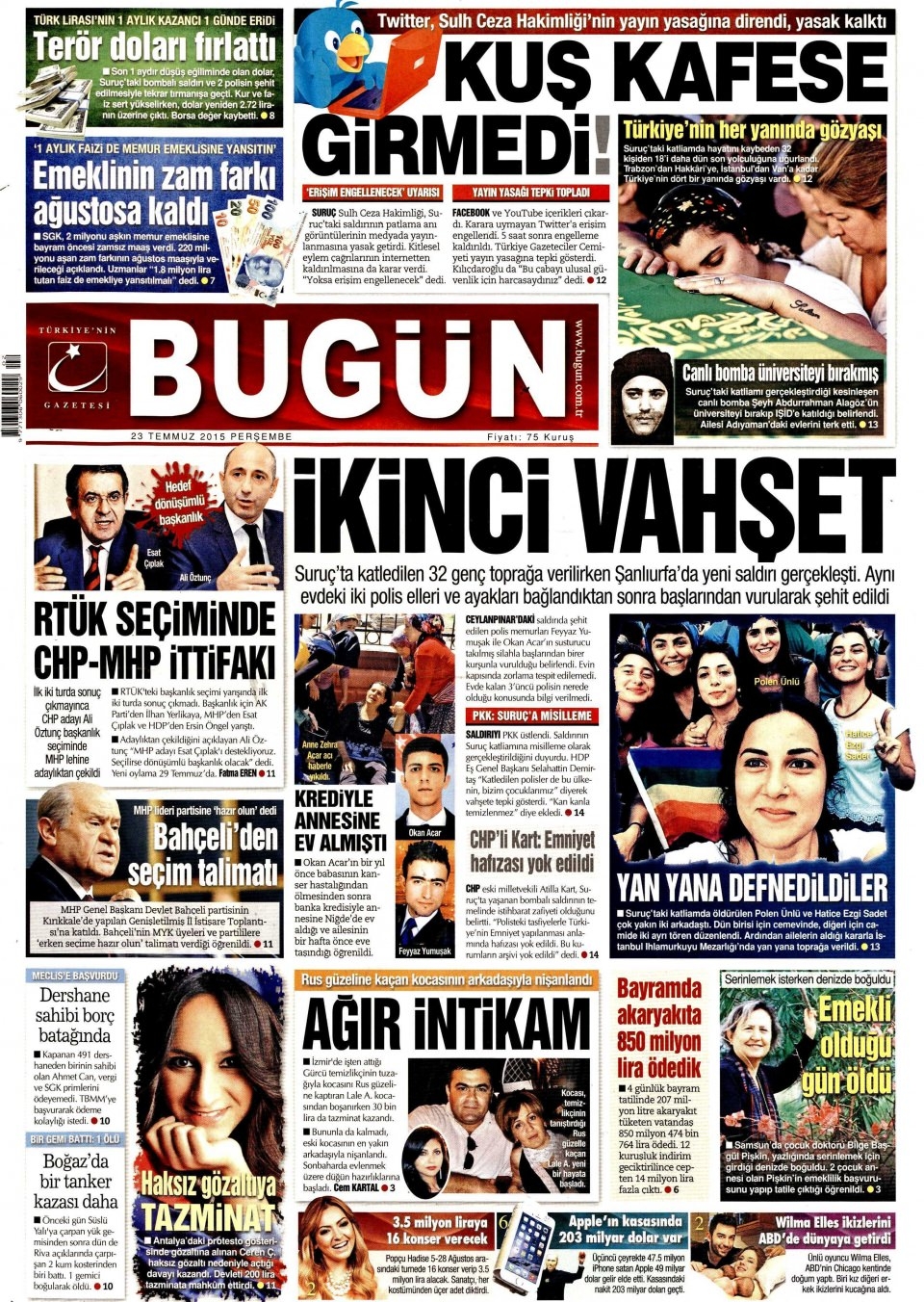 23 Temmuz 2015 gazete manşetleri 3