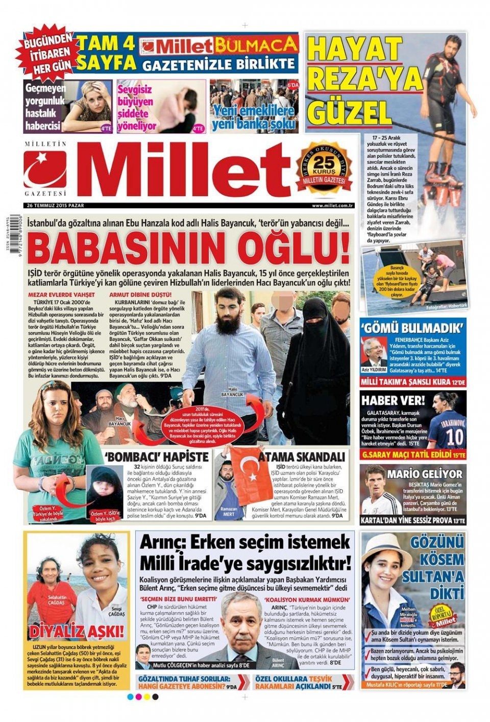 26 Temmuz 2015 gazete manşetleri 11