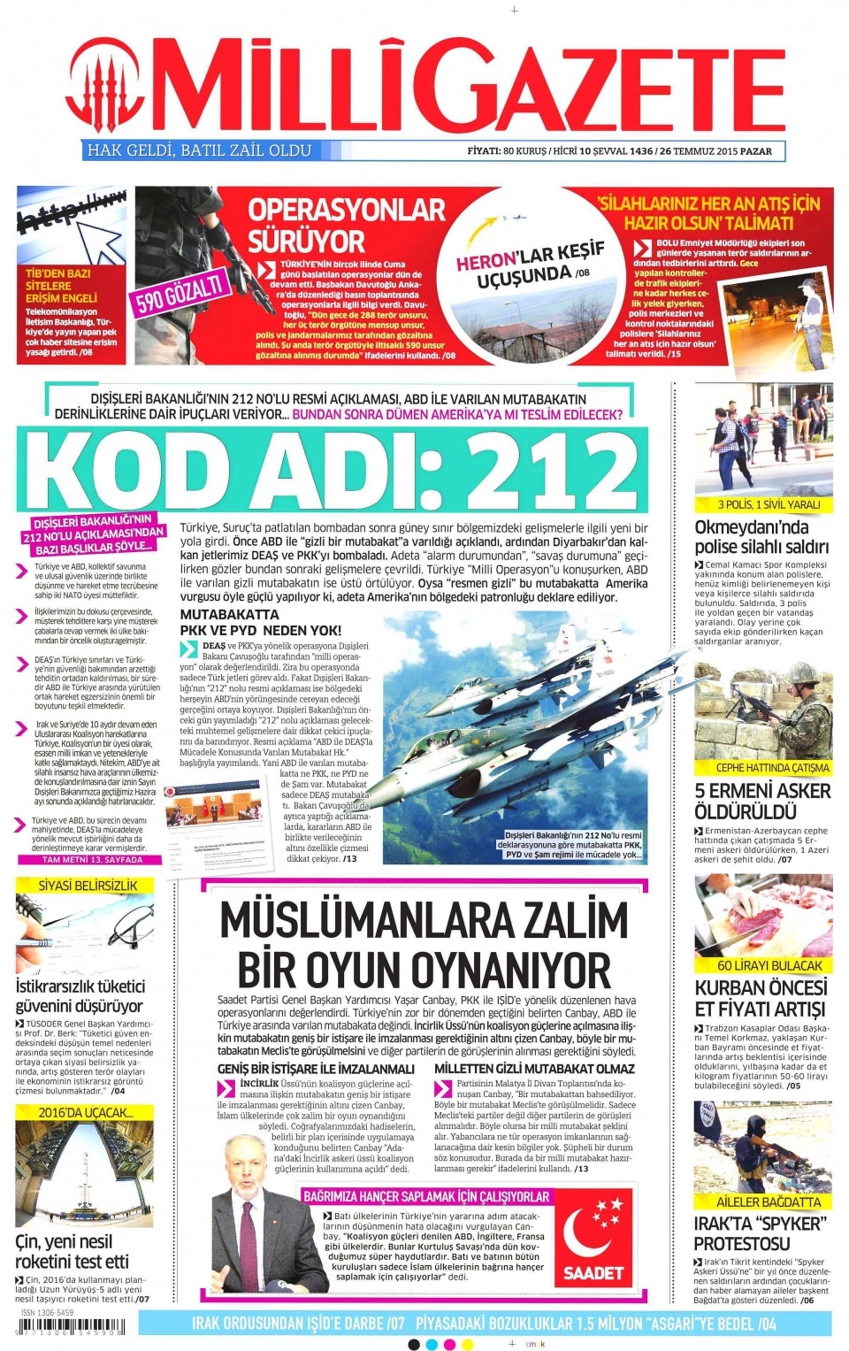 26 Temmuz 2015 gazete manşetleri 12