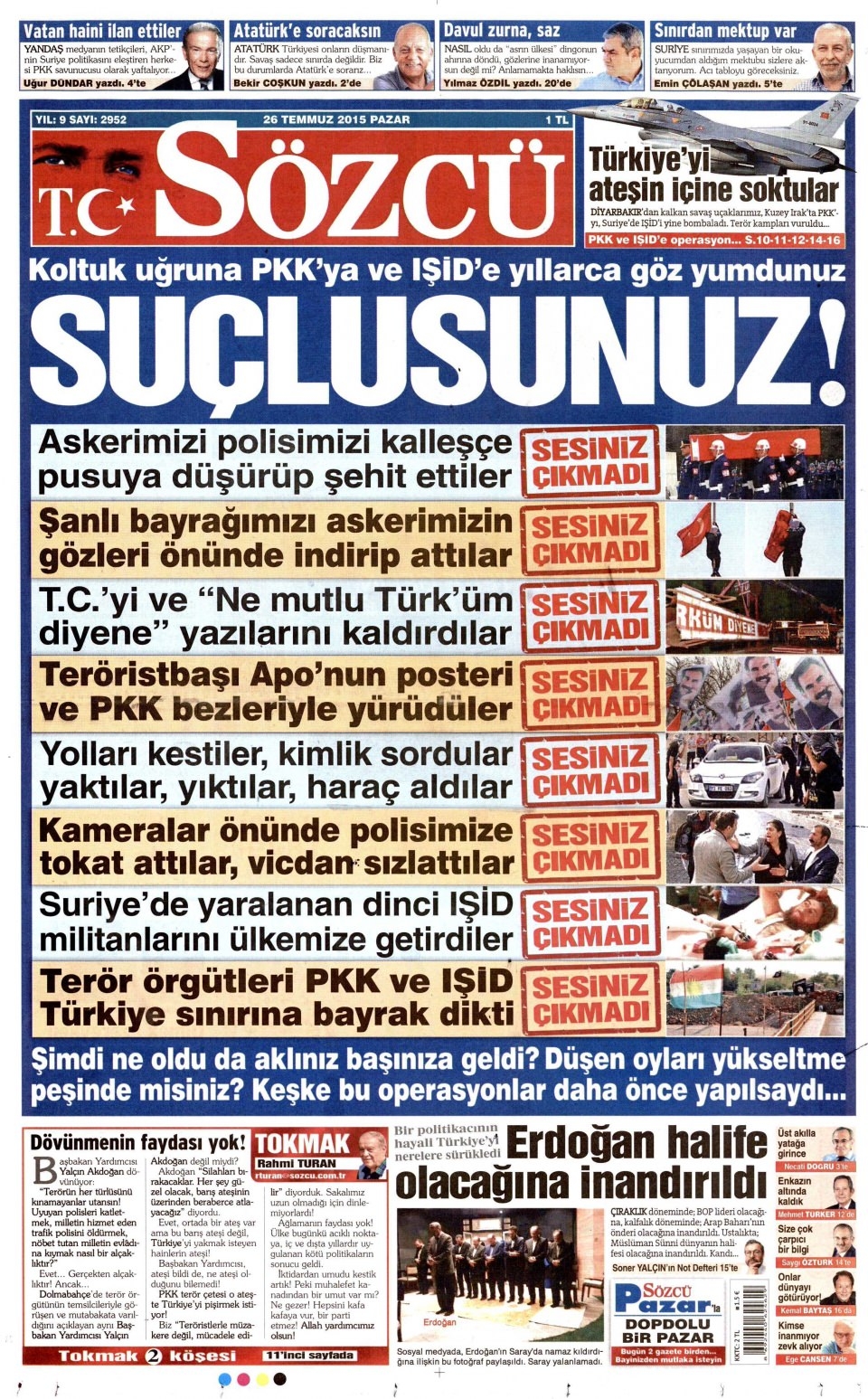 26 Temmuz 2015 gazete manşetleri 17