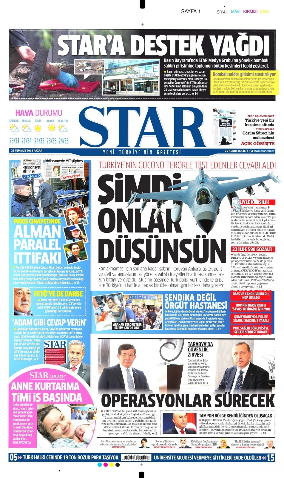 26 Temmuz 2015 gazete manşetleri 18