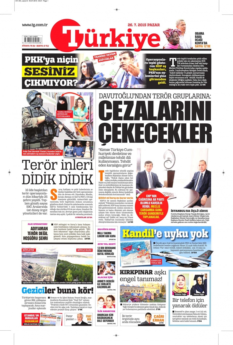 26 Temmuz 2015 gazete manşetleri 21