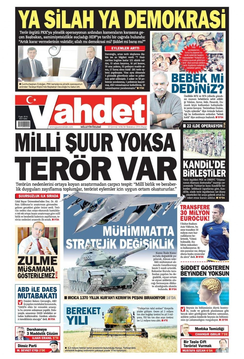 26 Temmuz 2015 gazete manşetleri 22