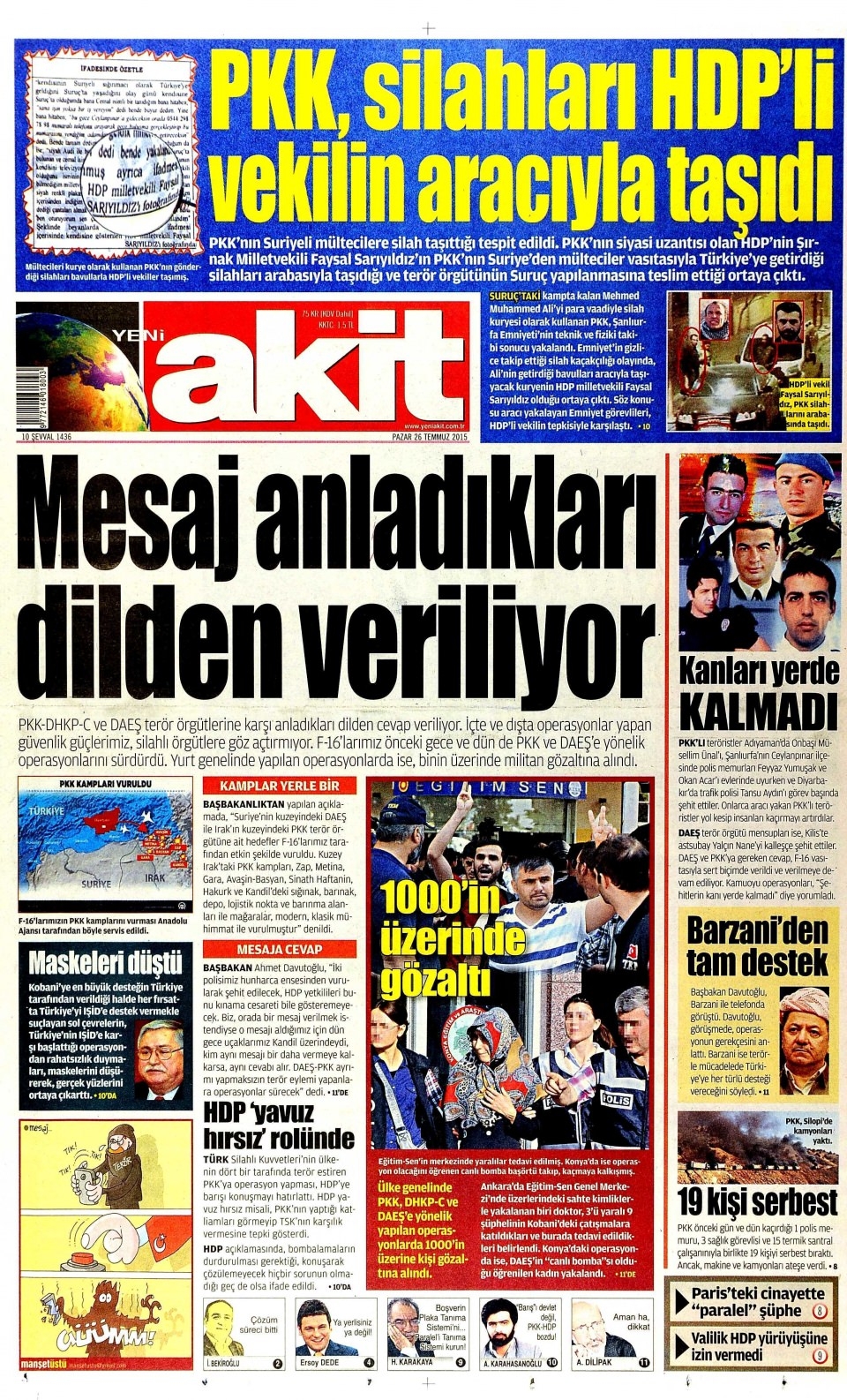 26 Temmuz 2015 gazete manşetleri 23