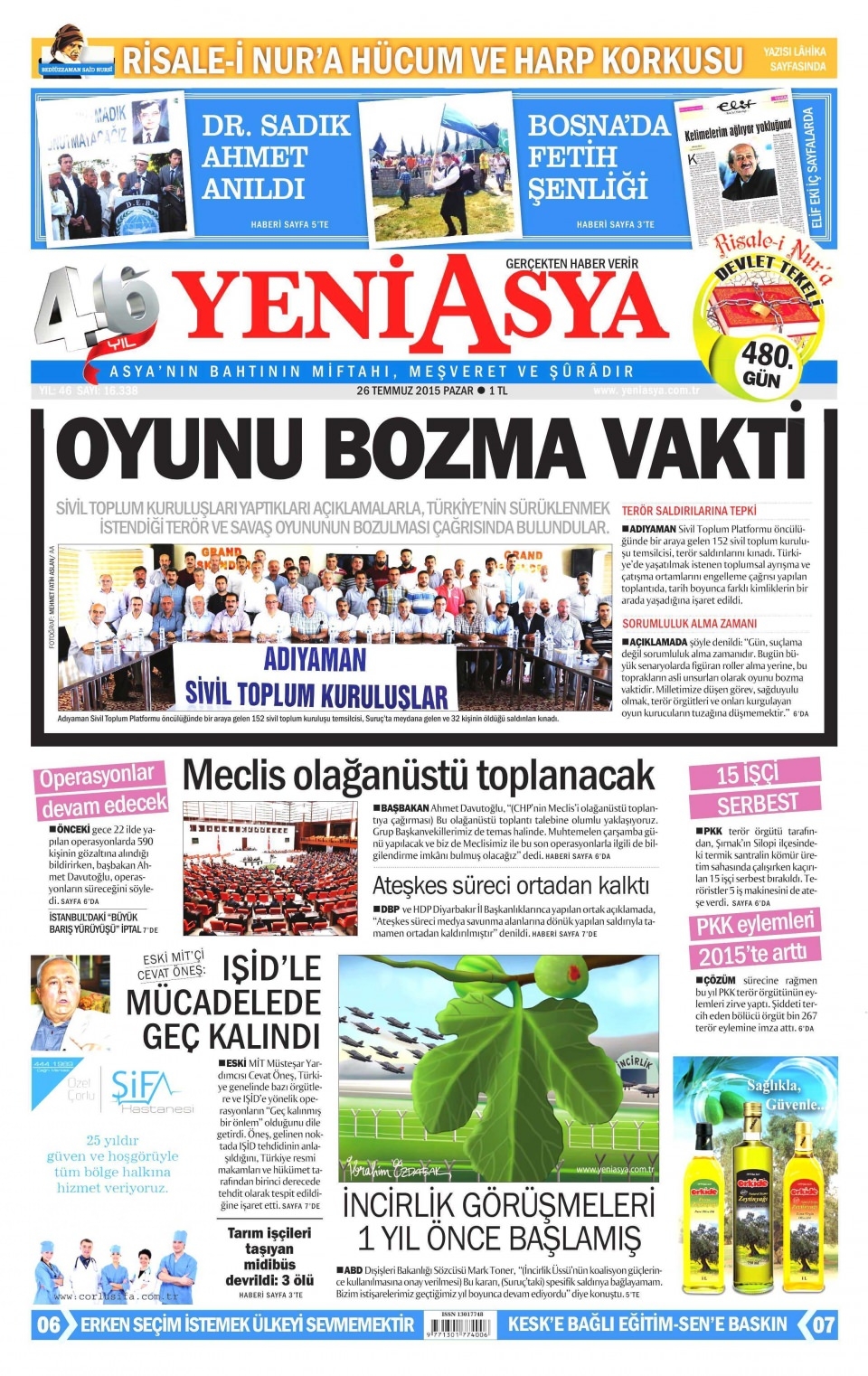 26 Temmuz 2015 gazete manşetleri 25