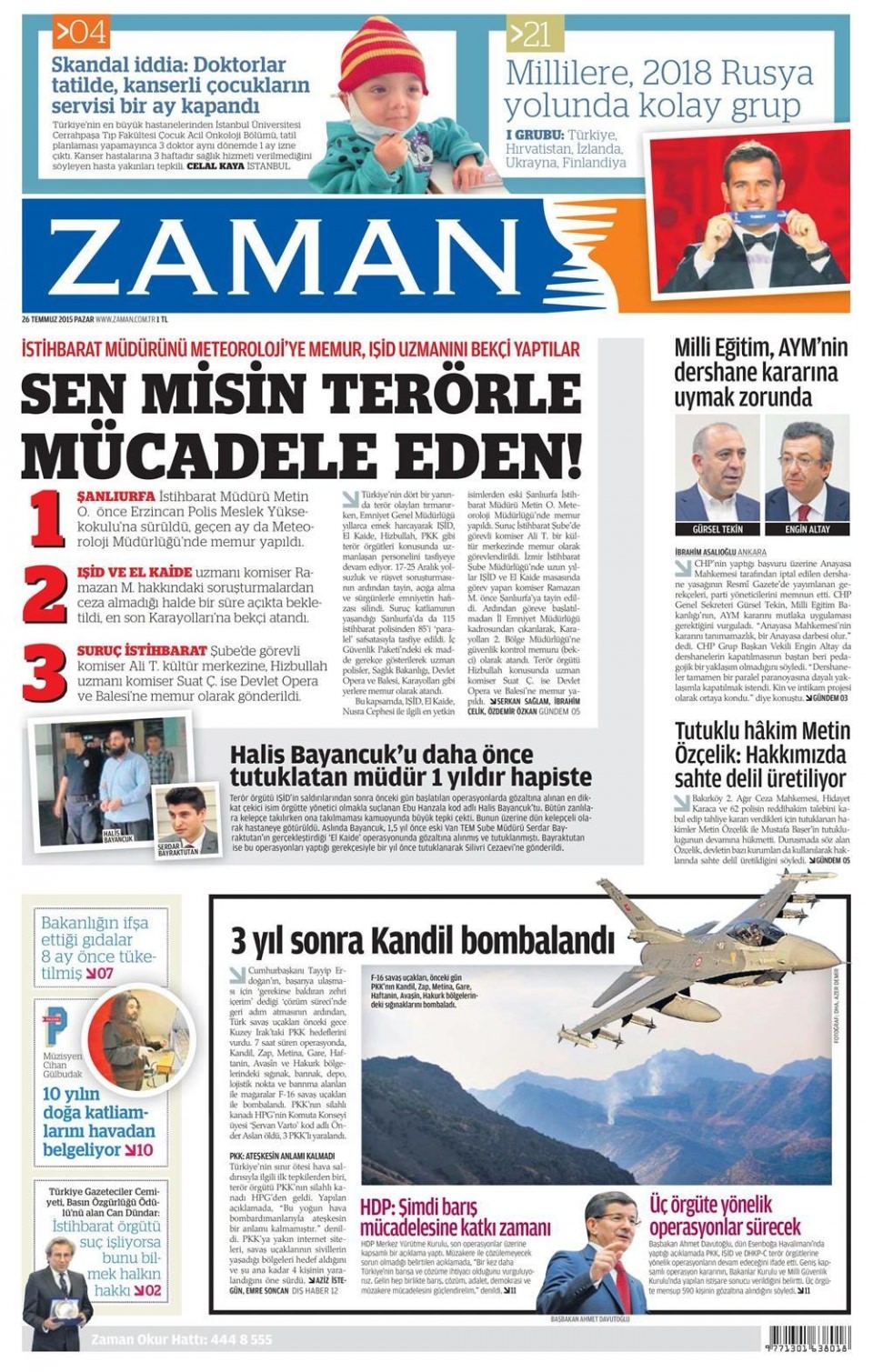 26 Temmuz 2015 gazete manşetleri 28