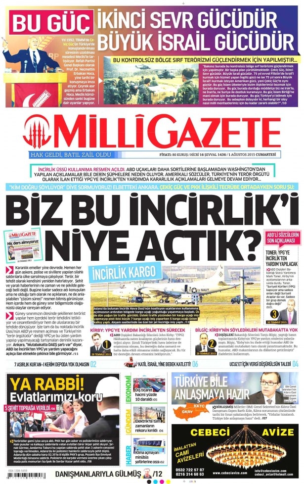 1 Ağustos 2015 gazete manşetleri 12