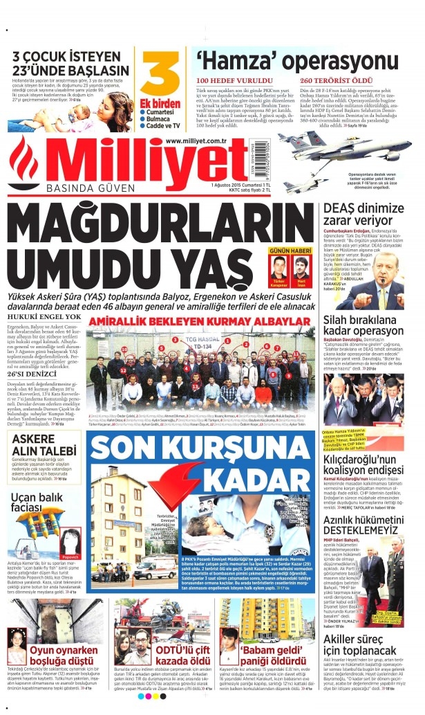 1 Ağustos 2015 gazete manşetleri 13
