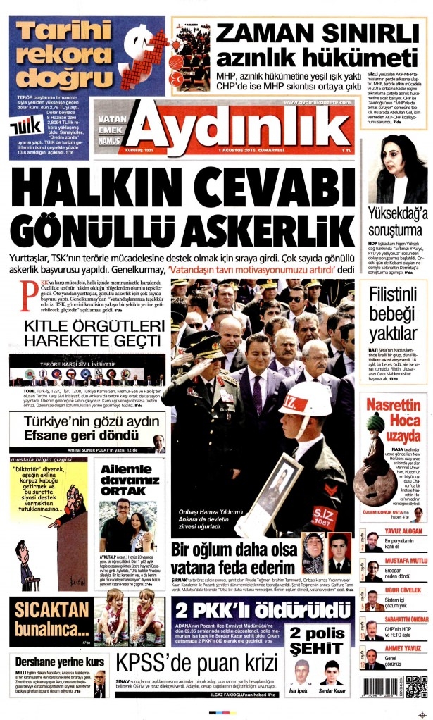 1 Ağustos 2015 gazete manşetleri 2