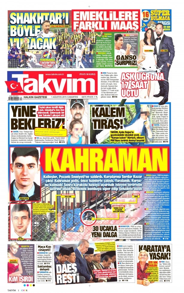 1 Ağustos 2015 gazete manşetleri 20
