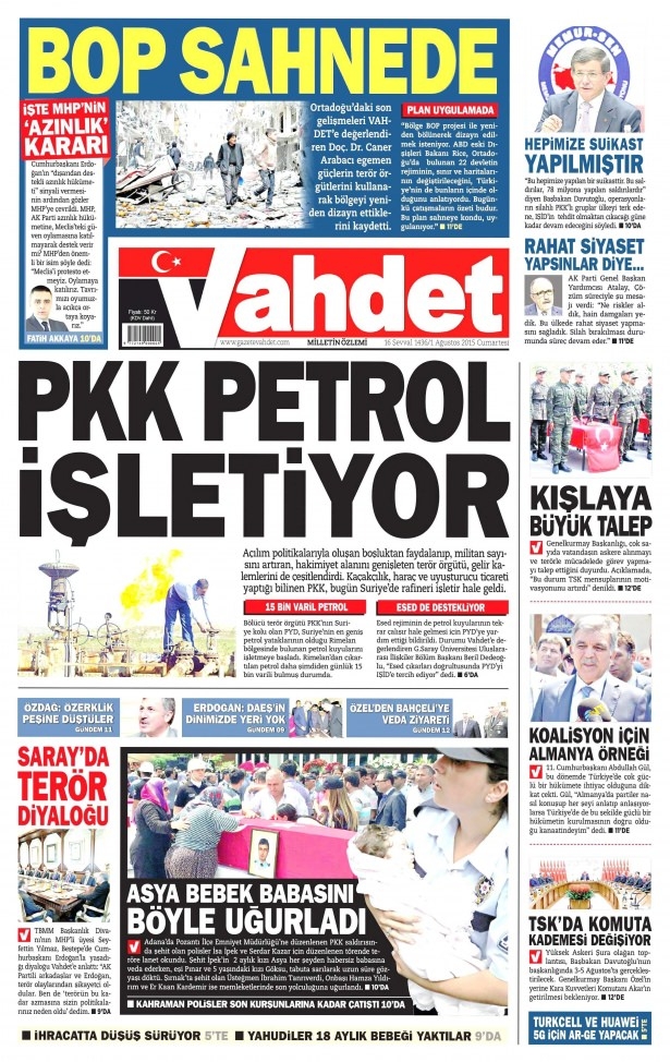1 Ağustos 2015 gazete manşetleri 23