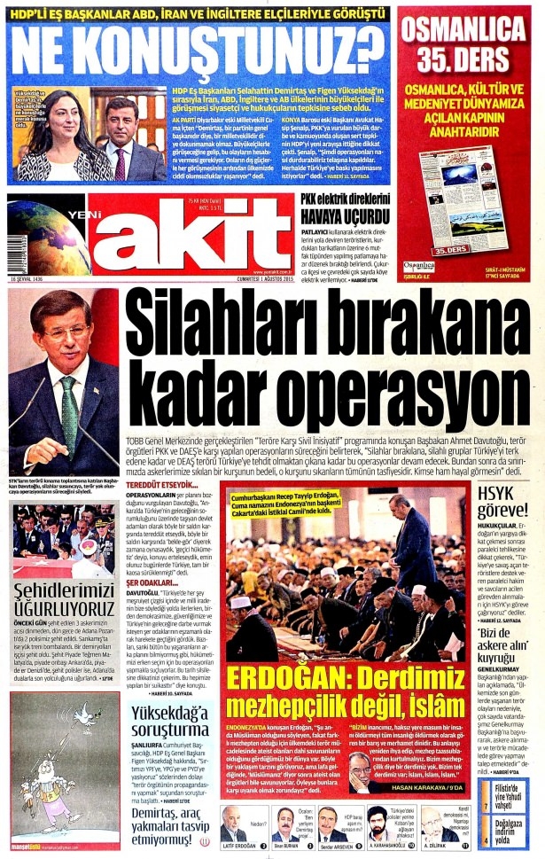 1 Ağustos 2015 gazete manşetleri 24