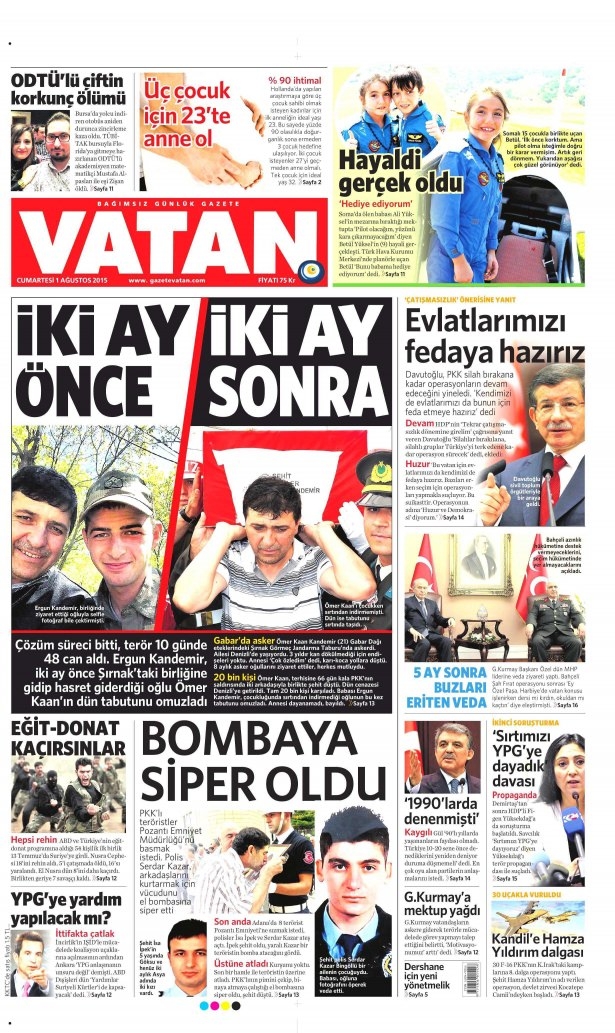 1 Ağustos 2015 gazete manşetleri 25